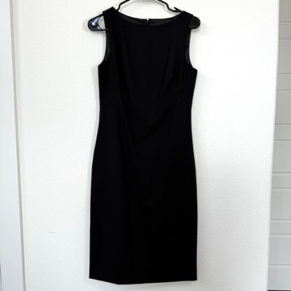 Theory Sleeveless Sheath‎ Dress Black Wool Blend Stretch 8 Minimalist Classic